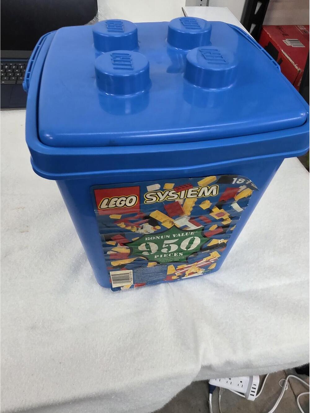 LEGO Blue Storage Bin with Mixed Bricks and Lid